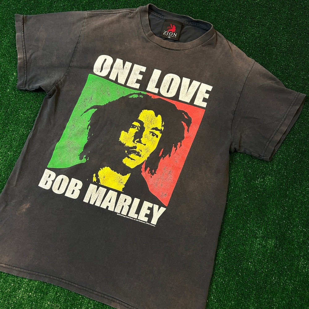 Zion Rootswear Bob Marley T Shirt Mens Medium Black One Love Rasta Faded 2010